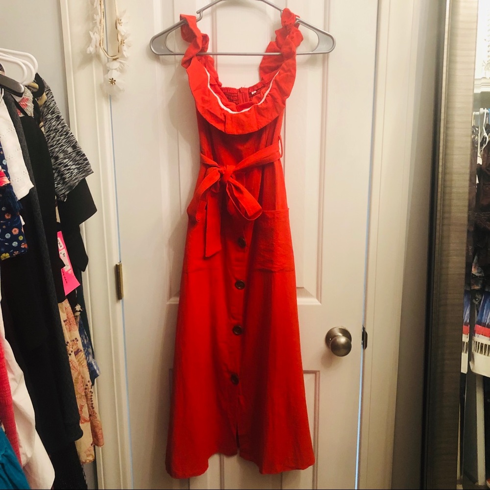 Linen Ruffle Midi Dress - Picture 3 of 3